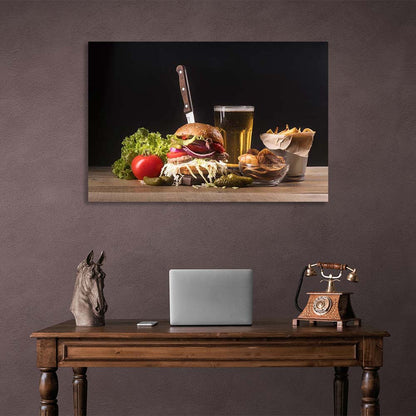 Canvas Wall Art Print For Kitchen Beer and fast food