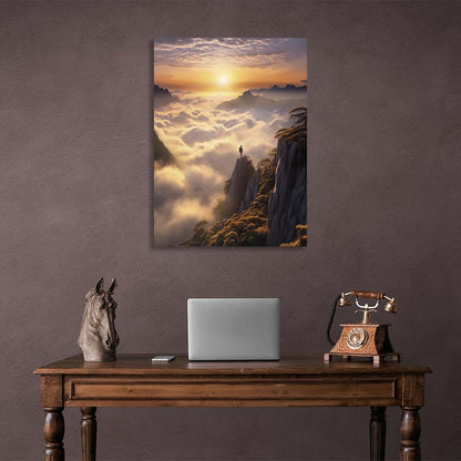 A man on a mountaintop welcomes the sunrise Canvas Wall Art Print