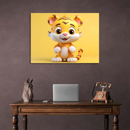 Canvas Wall Art Print Tiger cub on yellow background