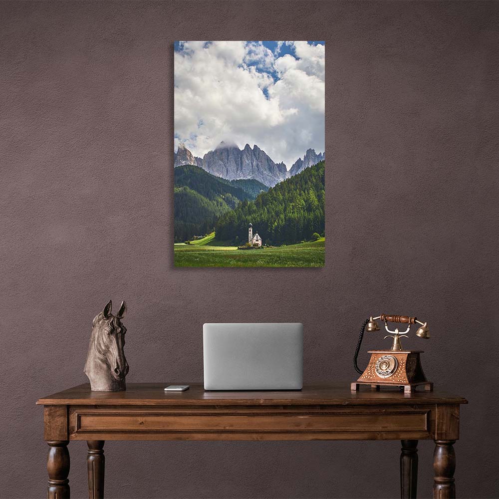 Canvas Wall Art Print Church at the foot of the mountains