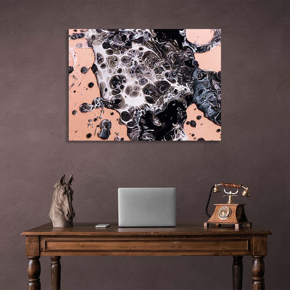 Abstraction Canvas Wall Art Print Liquid bitumen on a beige background