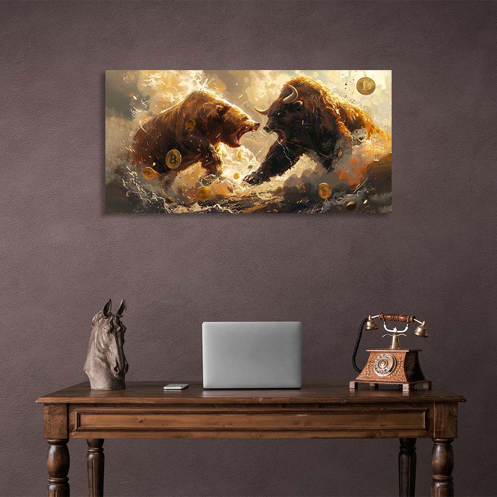 Inspirational Canvas Wall Art Print Bull vs. Bear