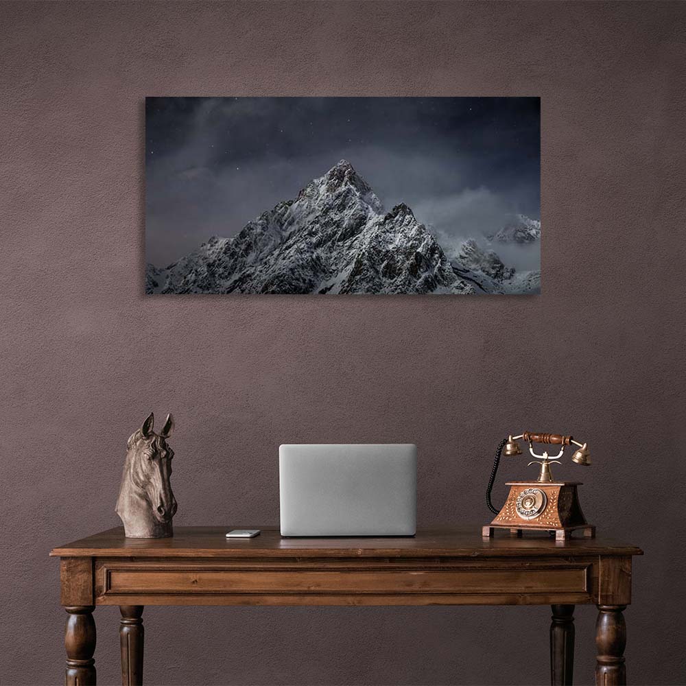 Canvas Wall Art Print Mountain peak on the background of the starry sky