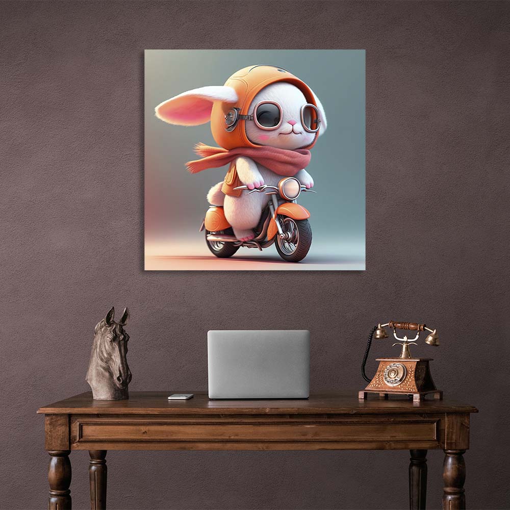 In the children's room Bunny on a motorcycle Canvas Wall Art Print