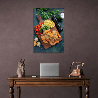 Canvas Wall Art Print For Kitchen Grilled chicken with vegetables on a board 2