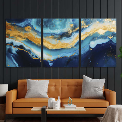 Multi Panel Canvas Wall Art Print Blue marble with gold