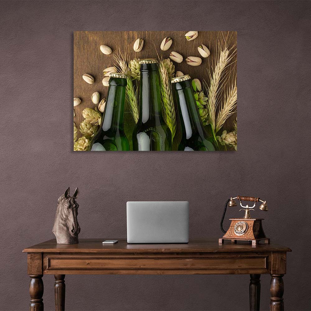 Canvas Wall Art Print For Kitchen Beer, hops, barley, pistachios