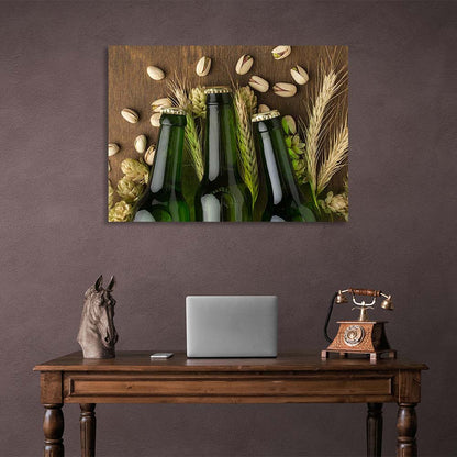 Canvas Wall Art Print For Kitchen Beer, hops, barley, pistachios