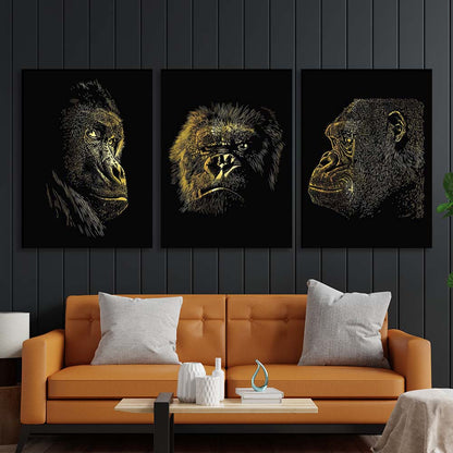 Multi Panel Canvas Wall Art Print Gorilla Head on a black background