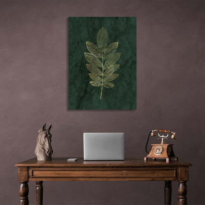 Canvas Wall Art Print Golden branch on dark green background