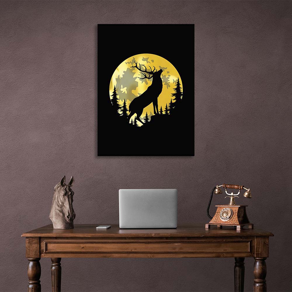 Canvas Wall Art Print Stag on the background of the golden moon