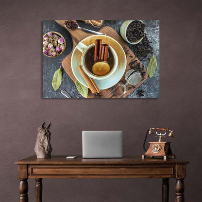 Canvas Wall Art Print For Kitchen Black tea with cinnamon