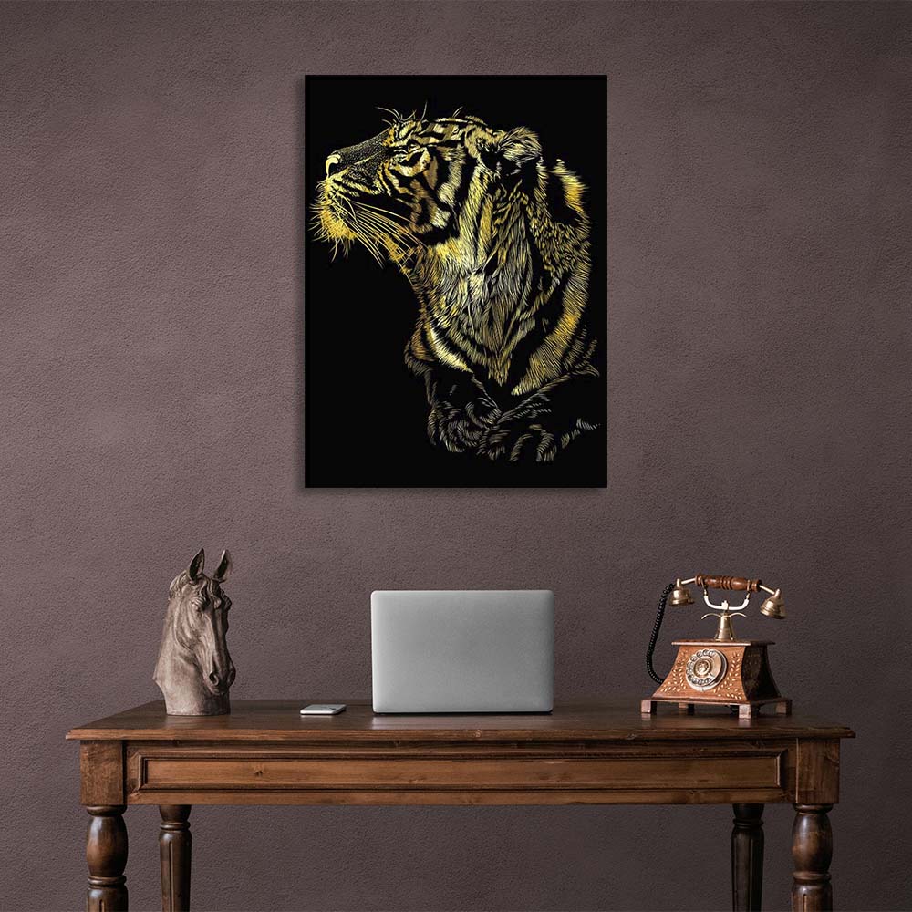 Canvas Wall Art Golden tiger head on black background