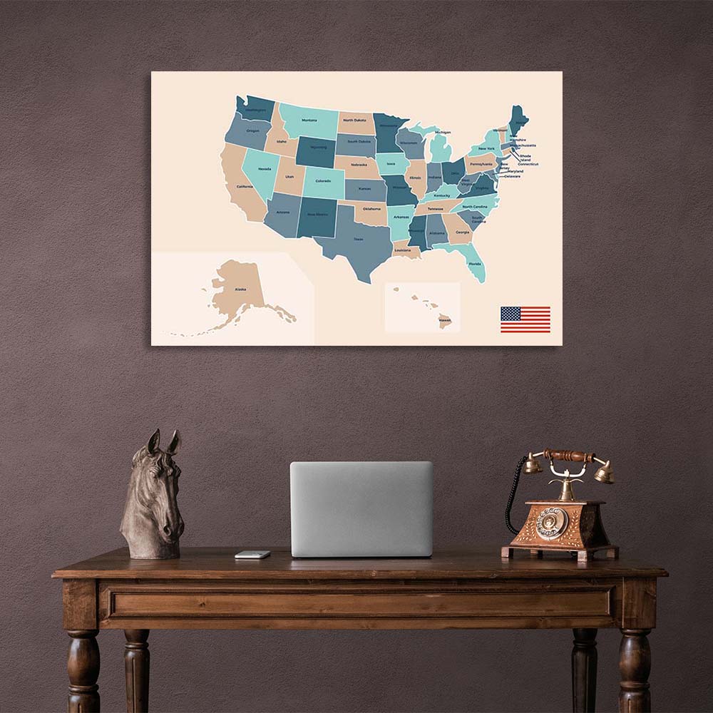 Canvas Wall Art Print U.S. Map