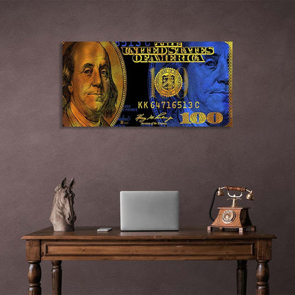 Inspirational Canvas Wall Art Print 100 dollars blue and gold