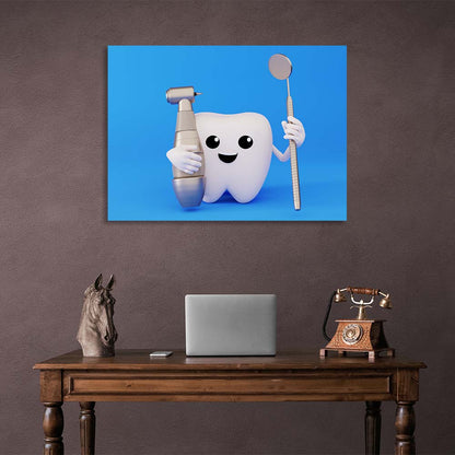 For dentistry tooth with instruments on a blue background Canvas Wall Art Print