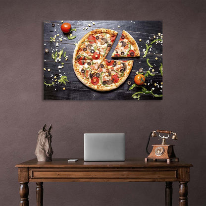 Canvas Wall Art Print For Kitchen Pizza with salami