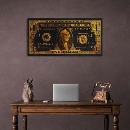 Inspirational Canvas Wall Art Print One dollar in gold color