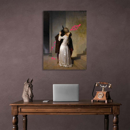 Canvas Wall Art Print Kiss by F. Ayets with pink hearts