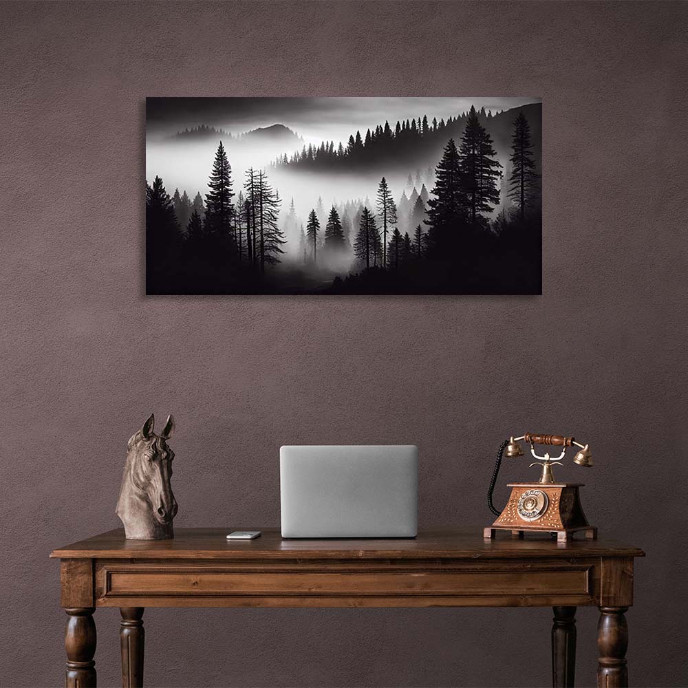 Canvas Wall Art Print Fog in a pine forest