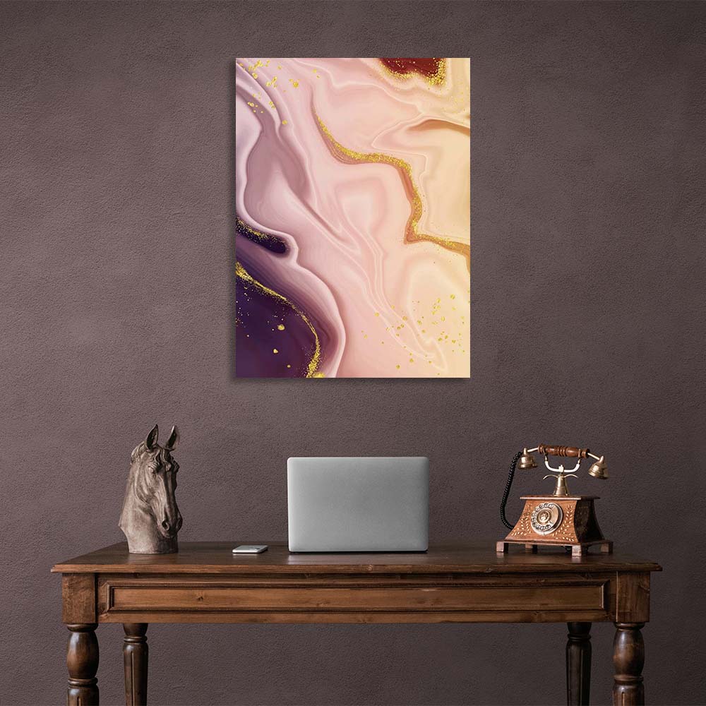 Abstraction Canvas Wall Art Print Purple-pink marble with gold