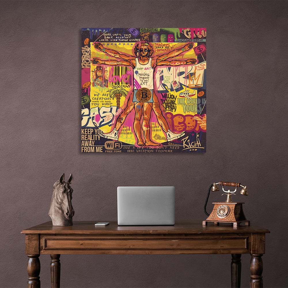 Pop art Golden Ratio with bitcoin Canvas Wall Art Print