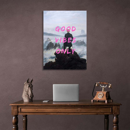 Canvas Wall Art Print Wanderer over the sea of fog. Good vibes only