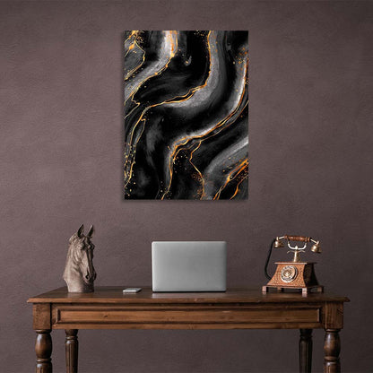 Abstraction Canvas Wall Art Print Black and white marble with gold