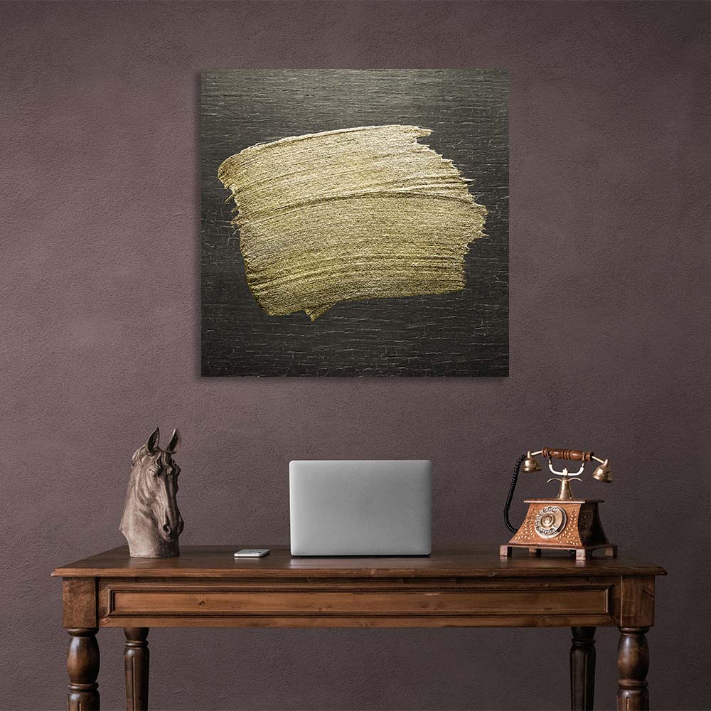 Golden strokes on a dark wood background Abstraction Canvas Wall Art Print