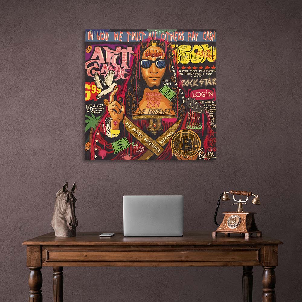 Pop Art Savior of the world with bitcoin Canvas Wall Art Print