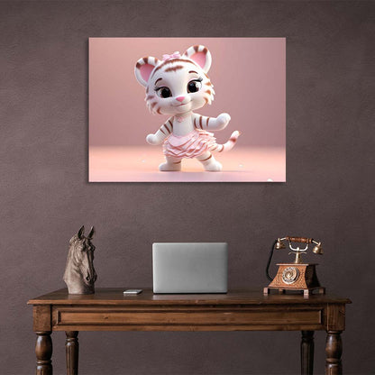 Canvas Wall Art Print Dancing tiger cub in a pink skirt