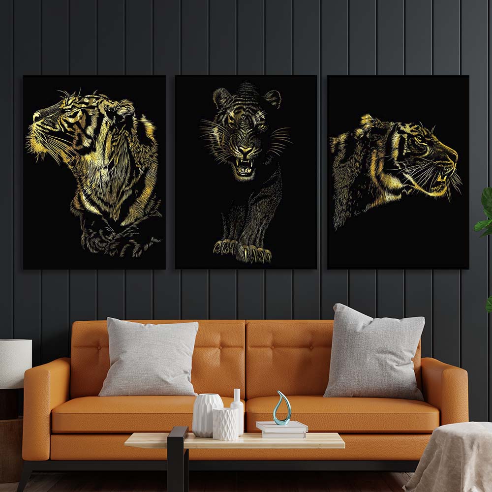 Multi Panel Canvas Wall Art Print  Golden Tiger