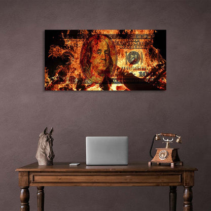 Inspirational Canvas Wall Art Print 100 dollars on fire