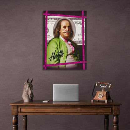 Franklin against the backdrop of $100 Inspirational Canvas Wall Art Print