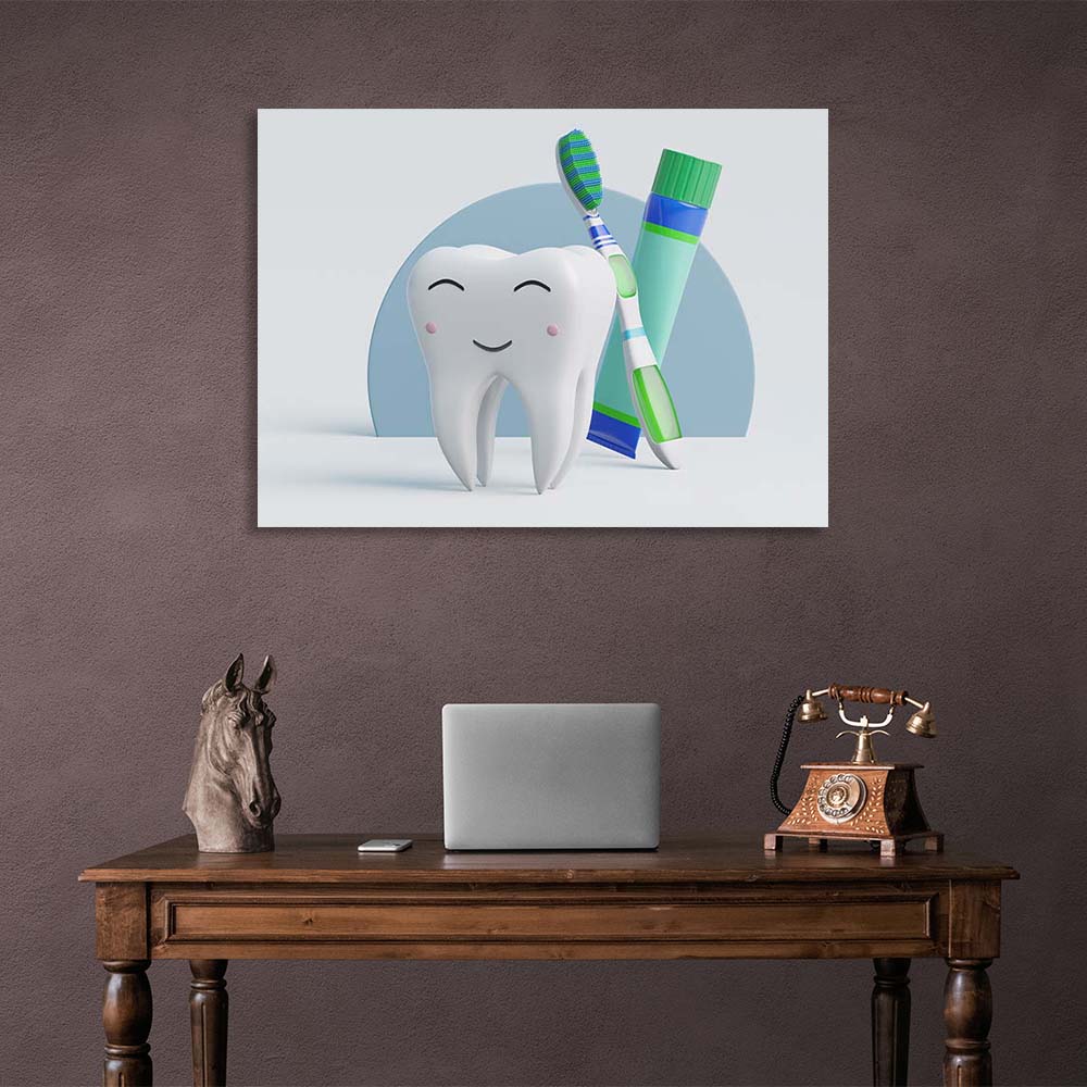 Canvas Wall Art Print Tooth with paste and brush