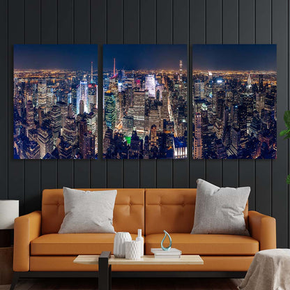 Multi Panel Canvas Wall Art Print View of night skyscrapers