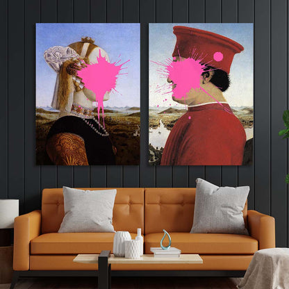 Multi Panel Canvas Wall Art Print Battista Sforza Federico da Montefeltro with rose paint