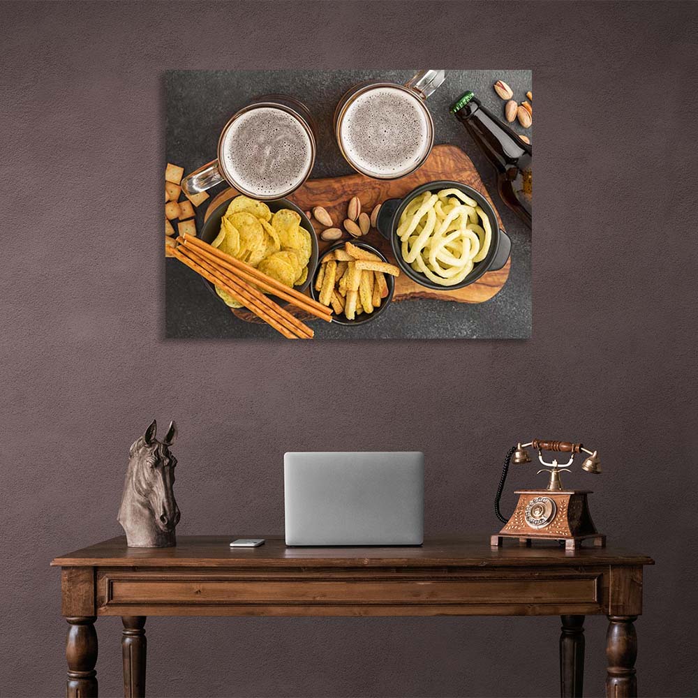 Canvas Wall Art Print For Kitchen Snacks with beer