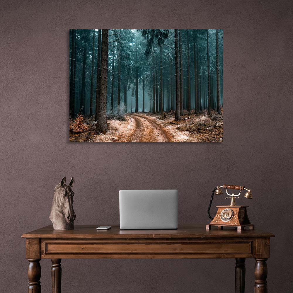 Canvas Wall Art Print Road in a pine forest