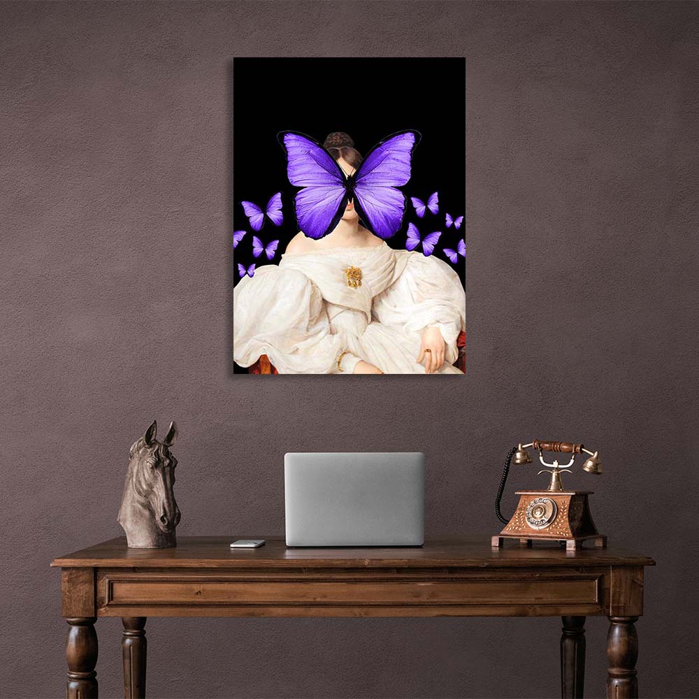 Canvas Wall Art Print Lady with purple butterfly