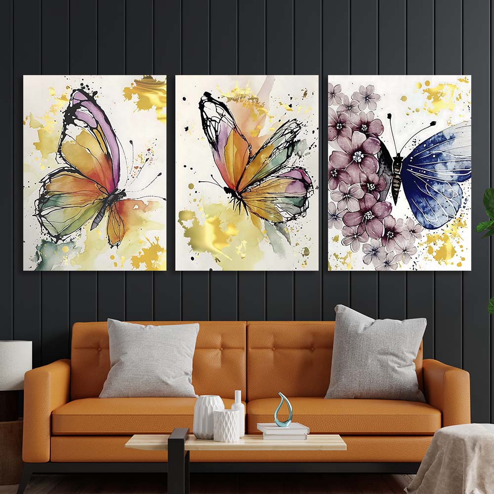 Multi Panel Canvas Wall Art Print Watercolor butterflies