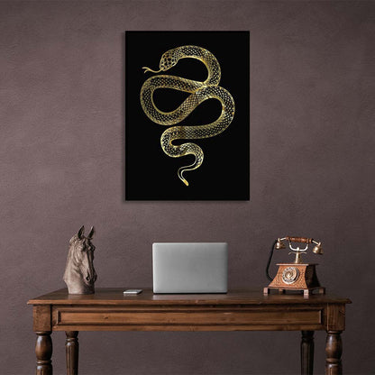 Canvas Wall Art Print Golden snake on black background