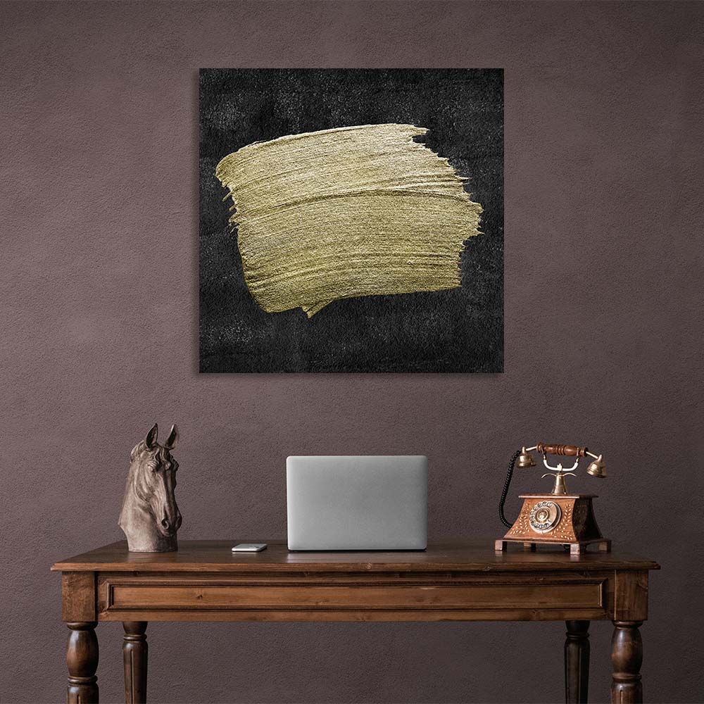 Golden strokes against a black wall Abstraction Canvas Wall Art Print