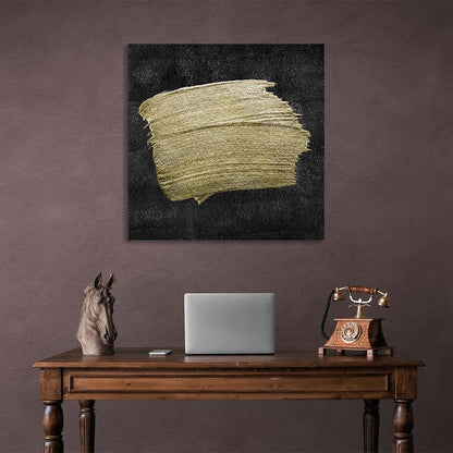 Golden strokes against a black wall Abstraction Canvas Wall Art Print