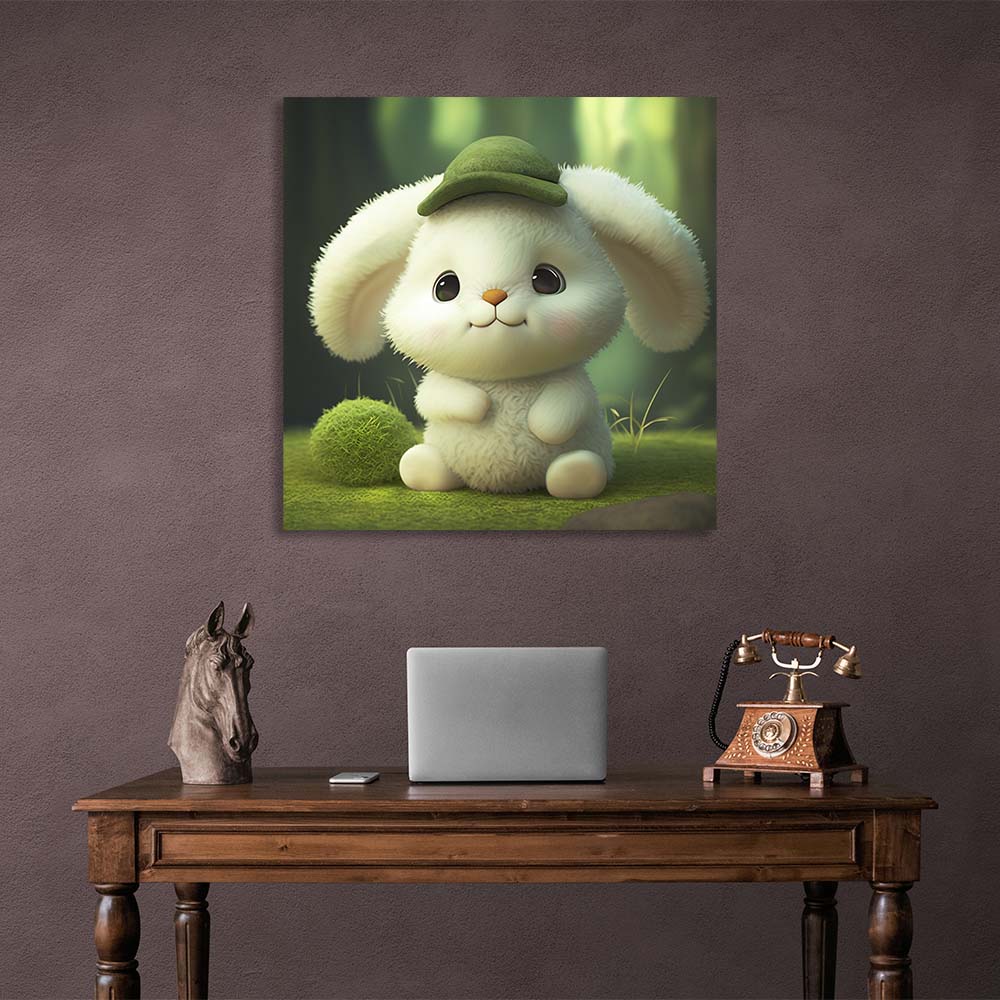 In the children's room Bunny on the lawn Canvas Wall Art Print