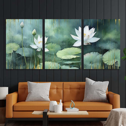 Multi Panel Canvas Wall Art Print Lilies in the pond