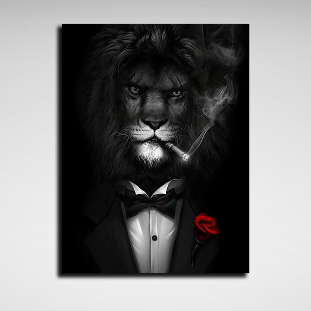 A lion in a jacket Canvas Wall Art Print