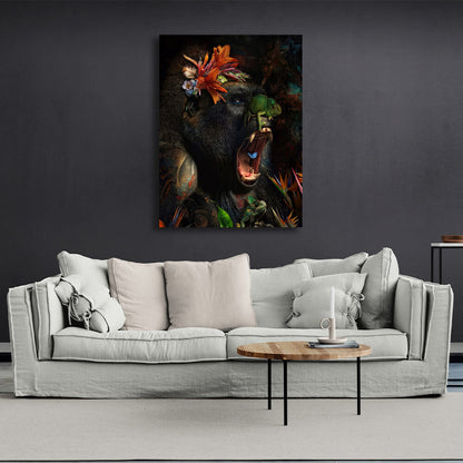 Gorilla and flowers Canvas Wall Art Print