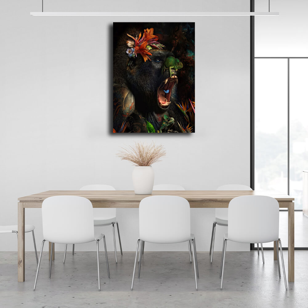 Gorilla and flowers Canvas Wall Art Print