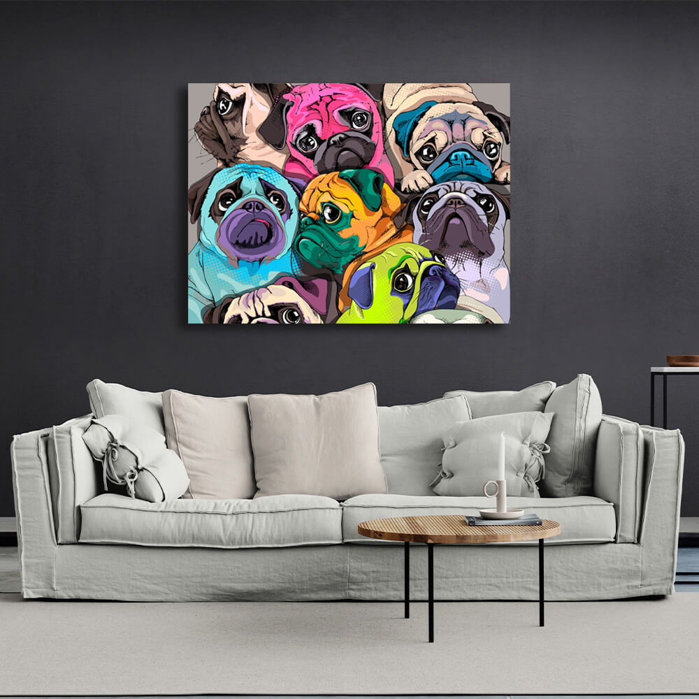 Cute pugs Canvas Wall Art Print